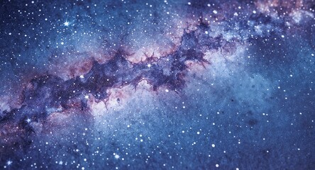 Watercolor painting of a vibrant milky way galaxy with stars and cosmic dust in shades of blue and purple