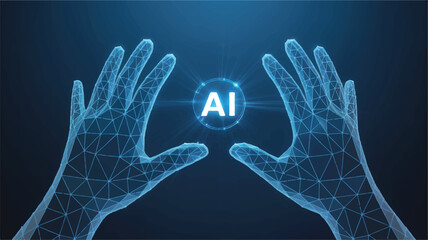AI interaction : A stunning image depicts two digital hands enveloping a central AI sphere, creating a captivating visual representation of technology's influence.