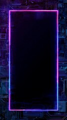 Wall Mural - Neon border on circuit board background.