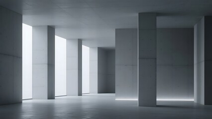  Minimalist Interior with Concrete Columns and Soft Lighting