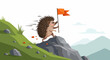 © makneyono96 - Determined Hedgehog Conquering Mountain Peak with Orange Flag Illustration