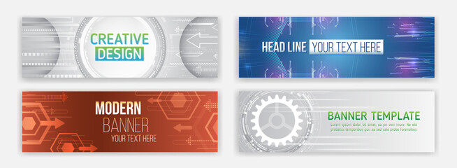 Wall Mural - set of modern technology banners with abstract digital designs in various colors. perfect for tech p