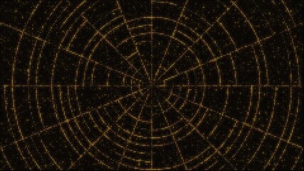 Golden lights backdrop set, abstract lines forming web mesh shape, 8 -second seamless loop video animation, flashing light bulb, wall of lights motion graphics.