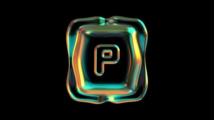 Wall Mural - alphabet letter p glowing with holographic colors against a black background