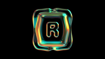 Wall Mural - alphabet letter r glowing with holographic colors against a black background