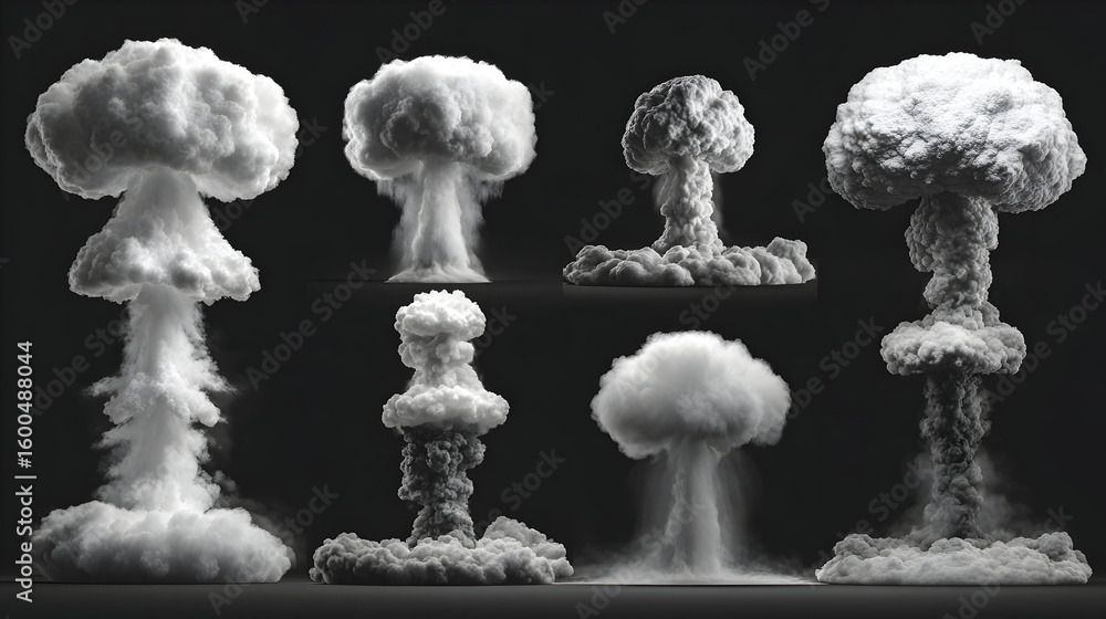 Eight distinct mushroom cloud formations showcase the immense power of ...