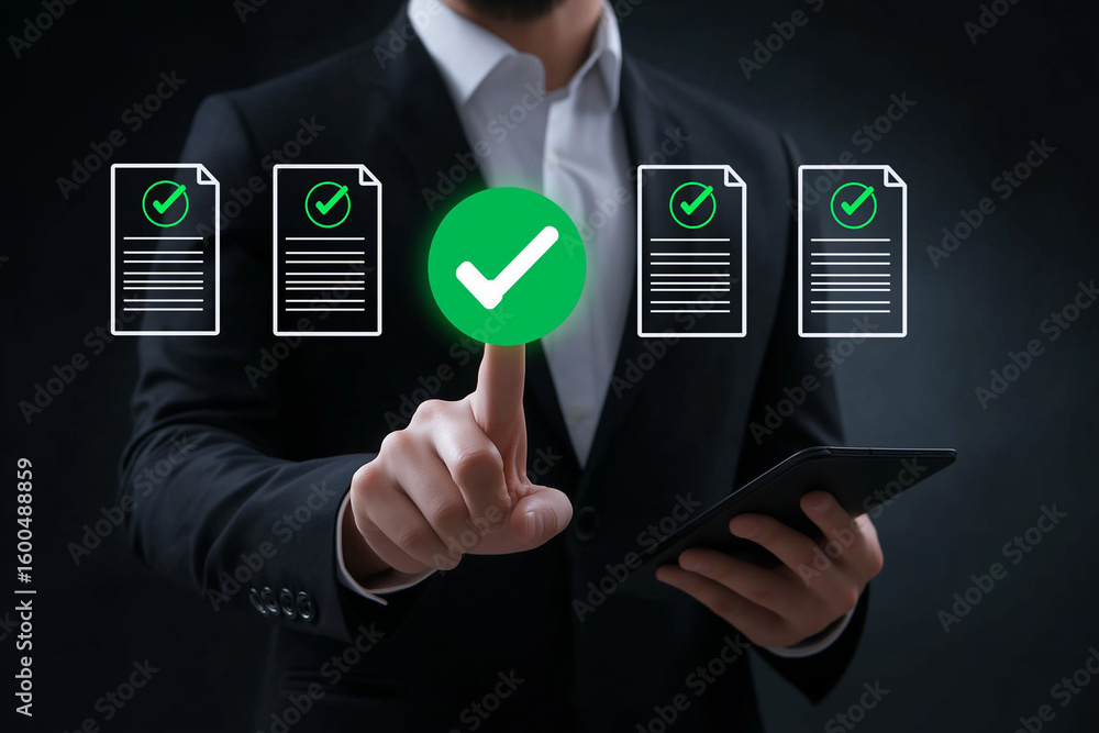 Digital checklist and approval workflow showing business document ...