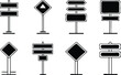 © RABBI - Set of black and white road signs featuring various shapes and directional arrows and information signs in modern style