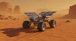© sri - Martian rover traverses desolate landscape, powered by solar panels under a hazy orange sky