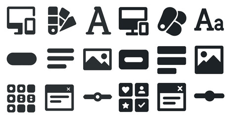 Web design ui solid icons set – flat, filled, user interface and ux symbols