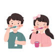 © Putri - cute illustration of a boy and girl brushing their teeth