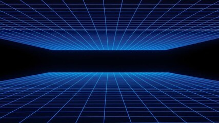 Wall Mural - Blue grid receding into dark space; digital background for websites