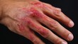 © Justlight - Visual of healing firstdegree burn on hand displaying vivid red heat marks and mild epidermal irritation.