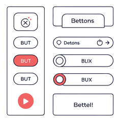 A versatile vector web button set, perfect for modern website design, offering essential icons for login, sign-up, menus, and more, enhancing user interface elements