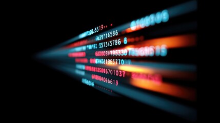 Wall Mural - abstract technology background with glowing blue and orange data stream moving at high speed on dark