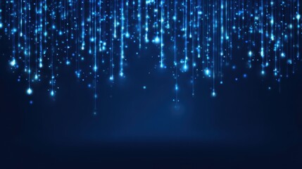Wall Mural - abstract blue technology background with glowing digital light. stream of falling particle on dark b