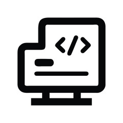 Black coding monitor icon in simple illustration
