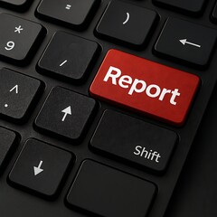 close-up of red report button on modern black keyboard