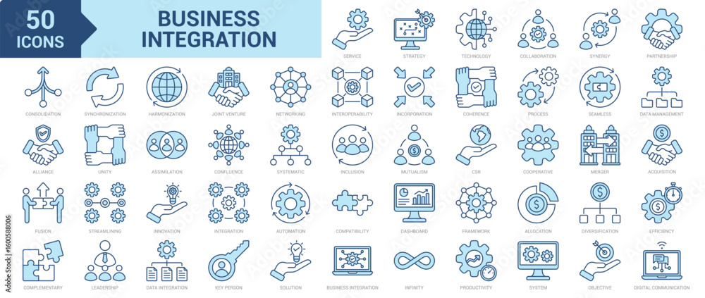Complementary Functions Icon Business Integration icon collection set. Containing strategy ...