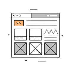 website wireframe sketch with placeholder content isolated on white background
