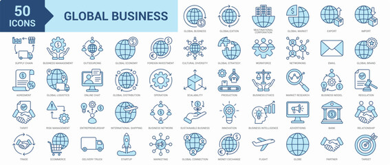 Wall Mural - global business icon collection set. containing globalization, outsourcing, multinational corporatio