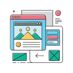 Conceptual illustration of web design and development elements isolated on white background