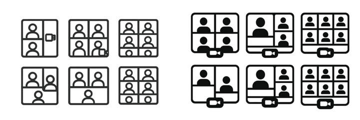 Design variations for virtual meeting layouts showcasing multiple participants in grid format