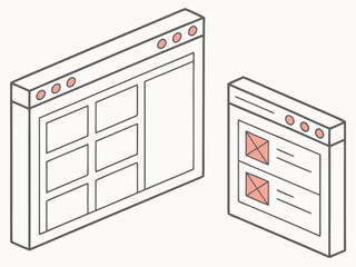 isometric website layouts with placeholder content