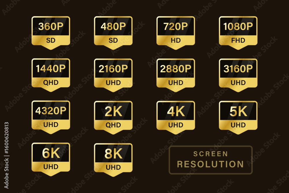 Vector icon set of screen resolutions and video quality formats from ...