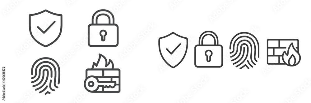 Illustrations of security symbols depicting locks, fingerprints, and ...