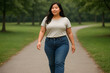 © startang141 - Confident fat woman strolling through a park on a sunny day.