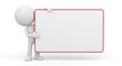 © Vara - A small white figure holding a large blank rectangular sign with red trim.