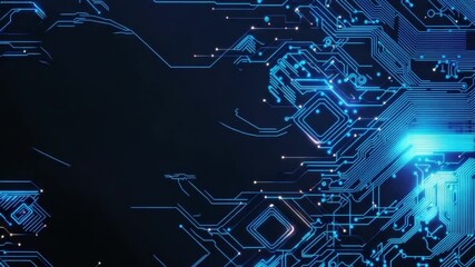 Wall Mural - futuristic abstract technology background with blue neon circuit patterns and digital elements 4k vi
