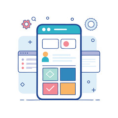 Modern mobile application interface design with user profile and content blocks isolated on white background