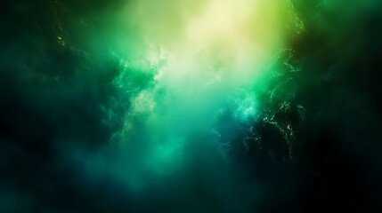 Abstract green nebula background with light effects, cosmic clouds and smoky texture