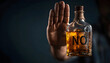 © Oleksiy - refuses say no and avoid to drink an alcohol, hand show reject and stopping, alcoholism treatment, alcohol addiction, quit booze, Stop Drinking Alcohol