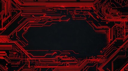 Wall Mural - abstract red circuit board pattern on black background for technology and innovation themes 4k video