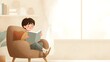 © thy youhan - Happy Child Reading Book in Cozy Living Room with Natural Light