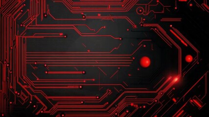Wall Mural - abstract red circuit board design with dynamic lines and glowing elements on dark background for tec