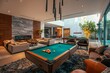 © freddy - Luxury living room with pool table and modern design. Interior architecture and decor