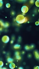 Poster - floating translucent green spheres with reflections and lighting effects in a dark abstract space