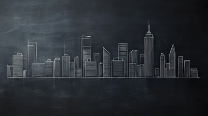 Wall Mural - Minimalist Line Drawing of a Modern City Skyline on a Black Background