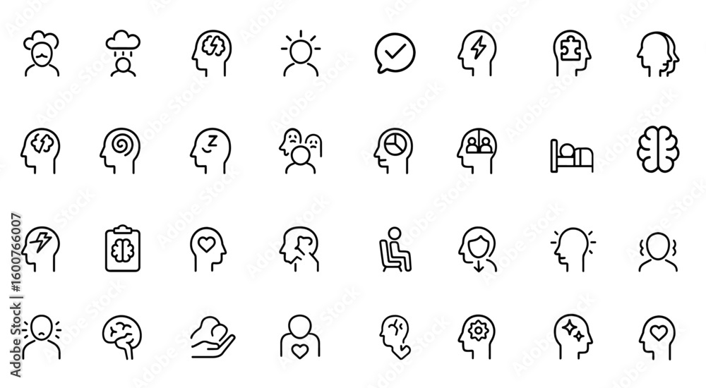 Image vectorielle Stock Mental Disorders icon set: thin linear vector ...