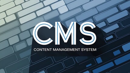 Cms content management system text over a blue and white keyboard pattern background illustration art