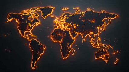 Wall Mural - illuminated world map with fiery glow representing global connectivity and geographic diversity 4k v