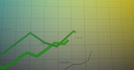 Wall Mural - Showing green line graphs rising on grid screen, with labels 53