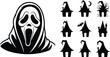 © vector Art - Terrifying ghost face and spooky haunted houses collection halloween scream
