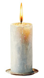 Single, light beige candle with flame
