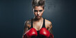 © ivona - Young woman in red punk clothes and red boxing gloves.