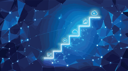 Artificial intelligence and cloud computing progressing to future technology and innovation.